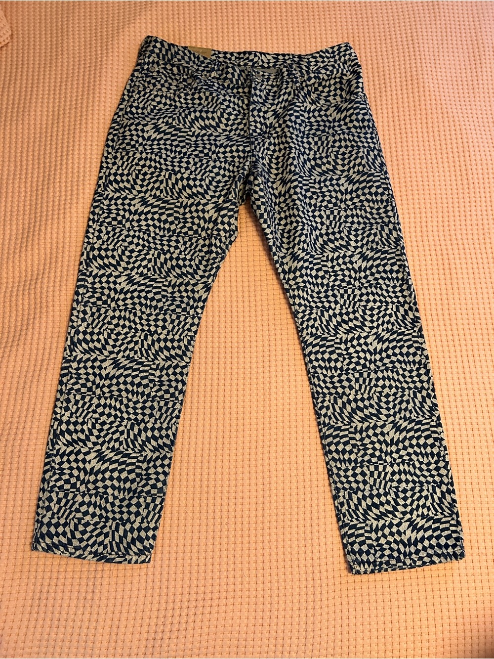 NWT Levi's Women's 32 Middy Straight Blue Warped Checkerboard Jeans